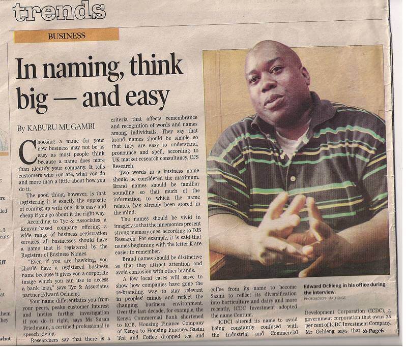 Newspaper article featuring Edward Omondi, Business and Immigration Consultant in Kenya